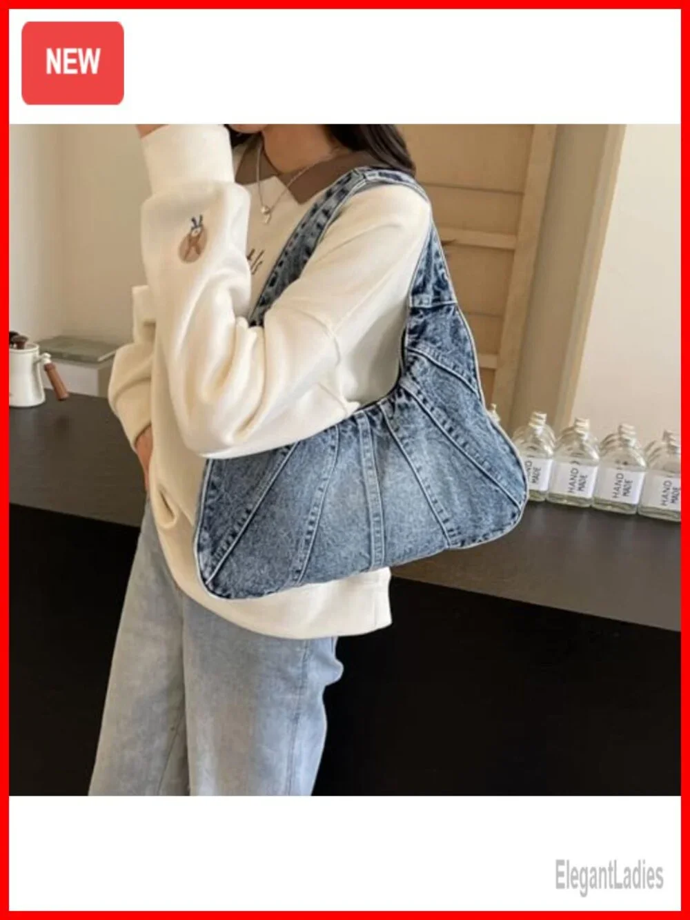 Denim Tote Bag Hobo Shoulder Handbag Y2K Crossbody Purse
